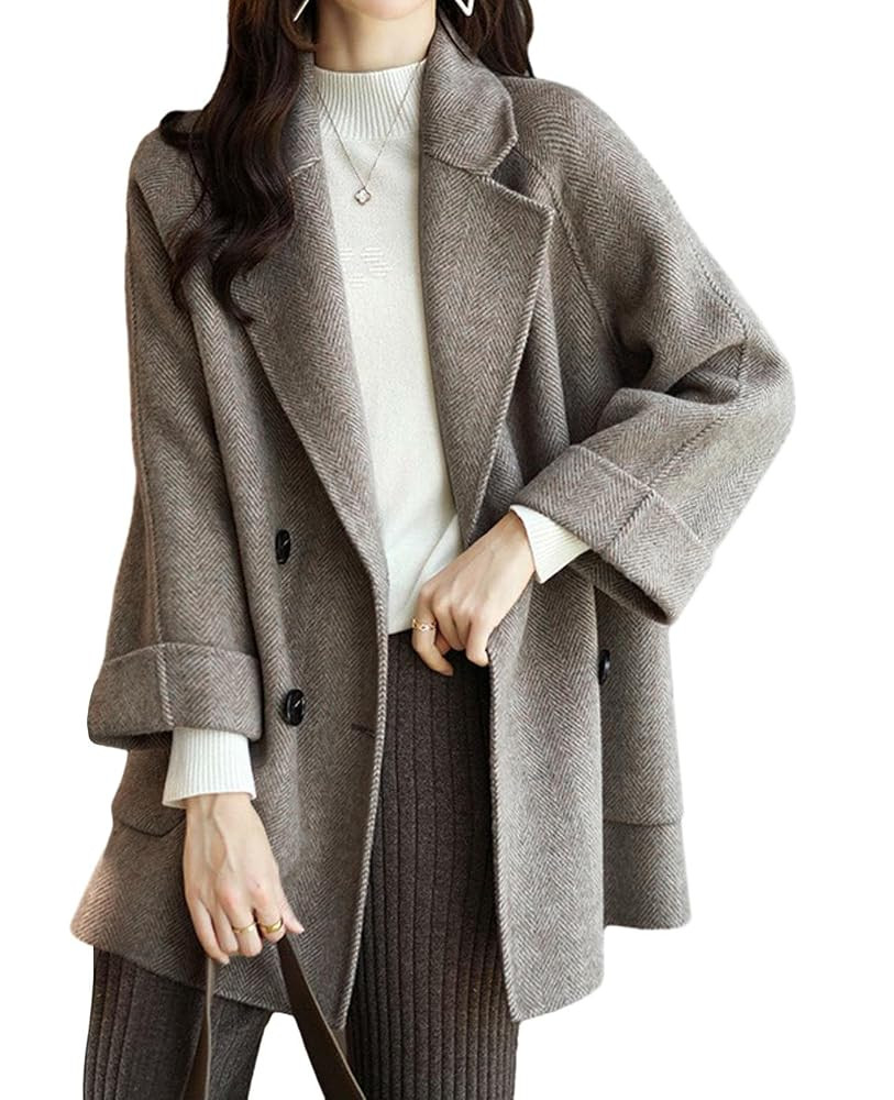 CHARTOU Women Wool Coat Peacoat Jacket Thick Loose Double Breasted Pea Coat Woolen Winter Overcoa... | Amazon (US)