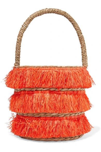 Kayu - Lolita Mini Fringed Woven Straw Tote - Papaya | NET-A-PORTER (US)