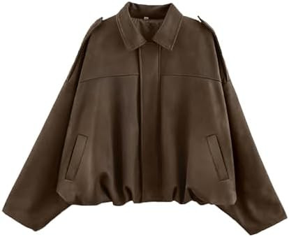 Bnigung Womens Faux Suede Bomber Jacket Casual Lapel Pilot Cropped Coat Oversized Motorcycle Jack... | Amazon (US)