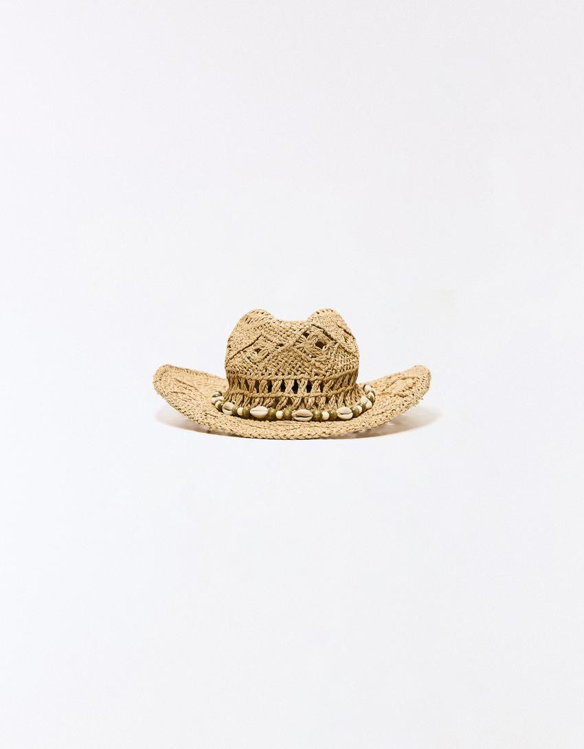 Cowboy hat with shells - Women | Bershka UK