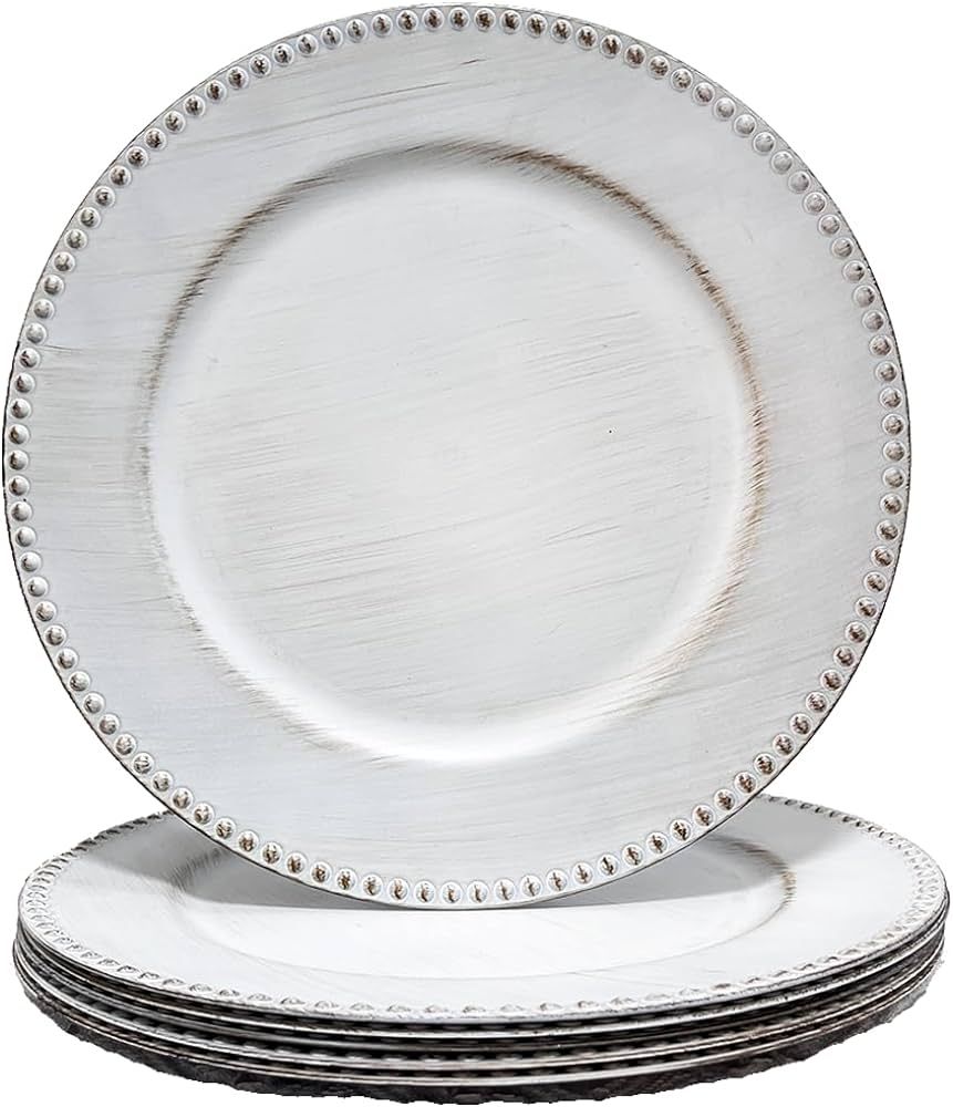 UOEKCS White Charger Plates with Beaded Rim, 13" Vintage Round Charger for Dinner Plates, Set of ... | Amazon (US)