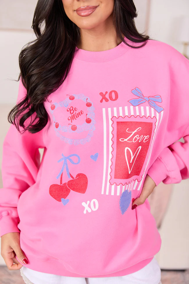 Love Icons Pink Graphic Sweatshirt | Pink Lily