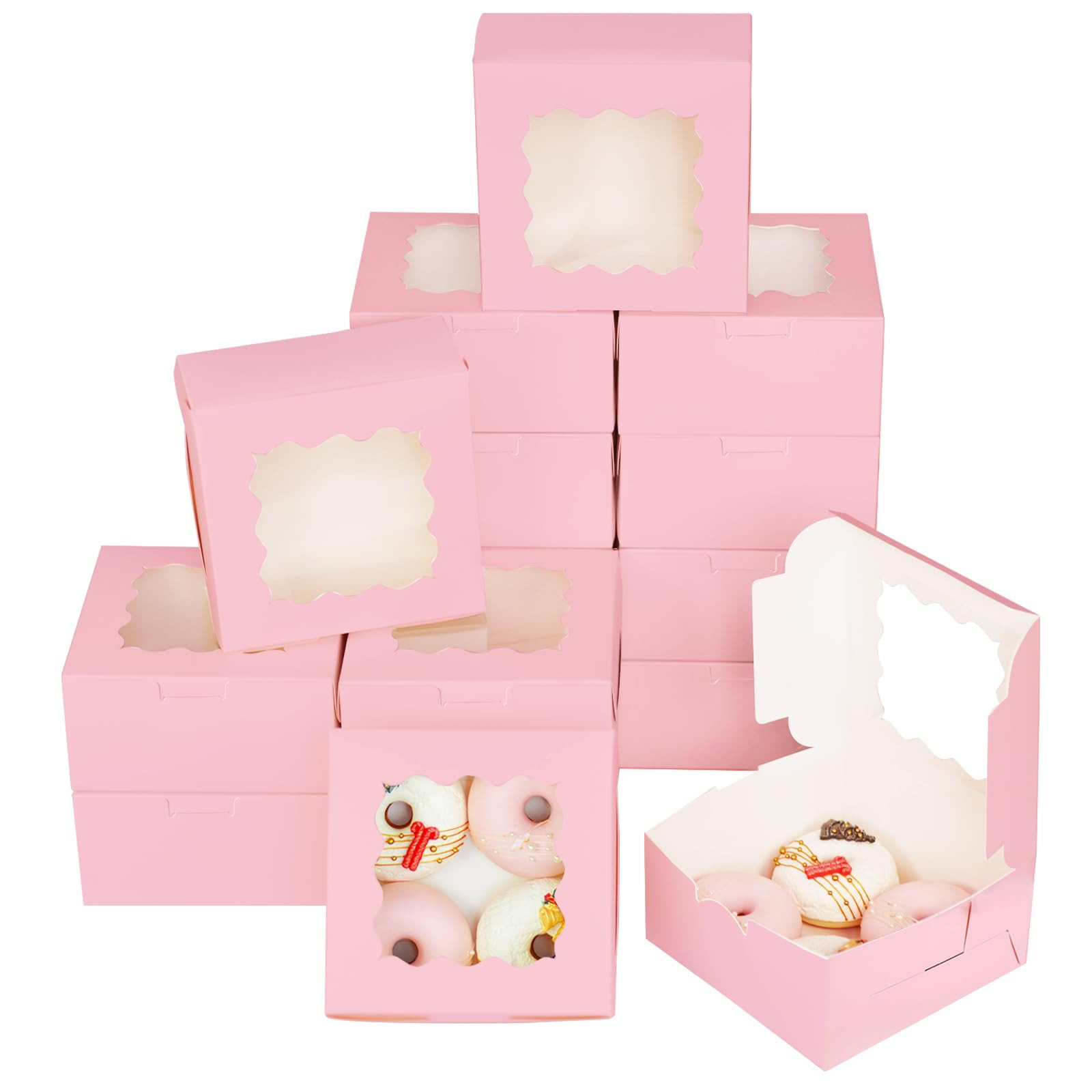 Bakepacker Pink 30-Packs Bakery Boxes with Window 6x6x3 inches Thick & Sturdy Macaroon Pastry Box... | Amazon (US)