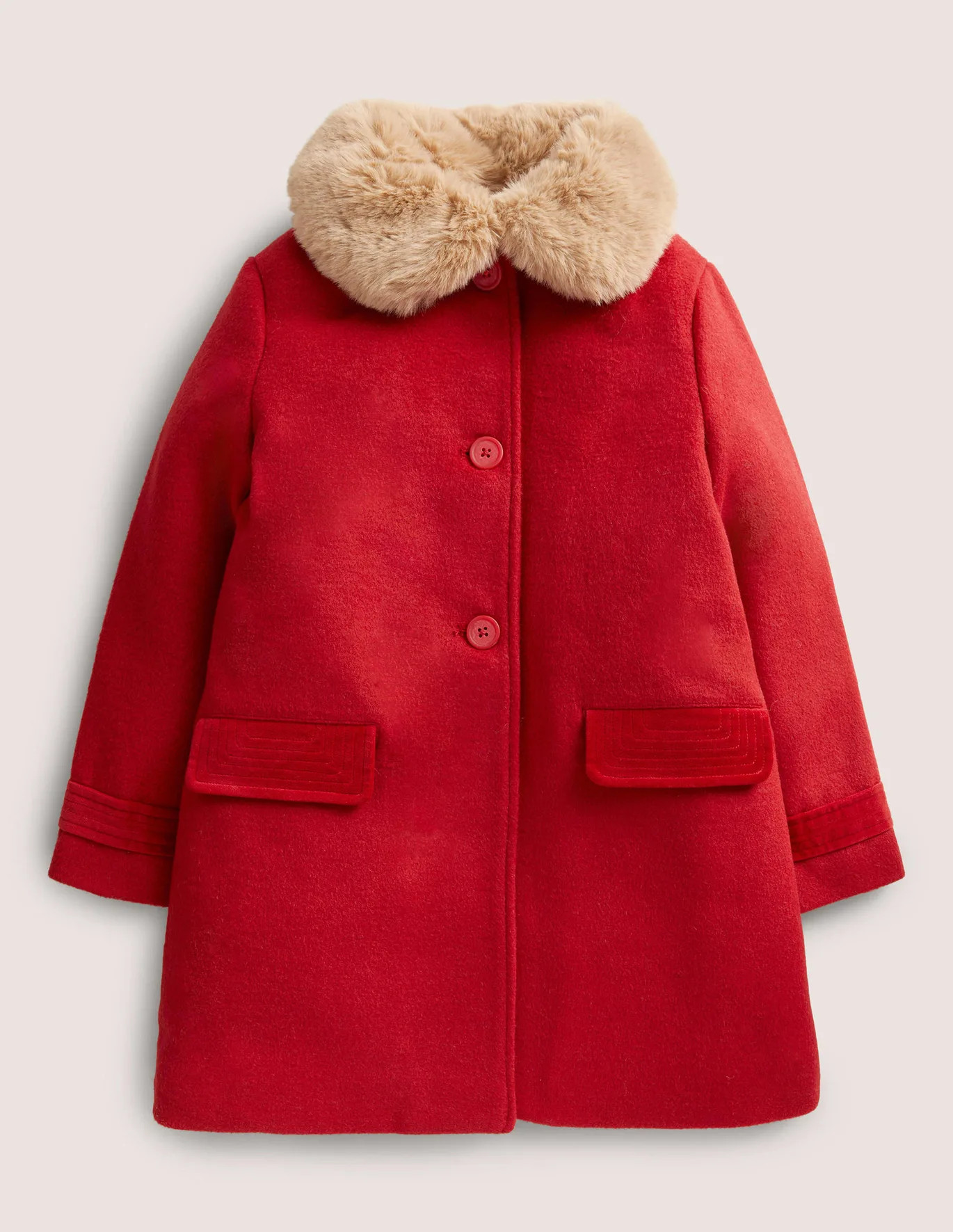 Red Fur Collar Wool Coat - Cranberry Red | Boden (US)