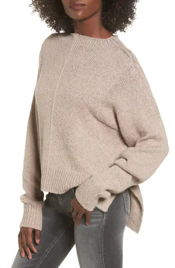 Women's Leith Fuzzy Side Slit Sweater, Size XX-Large - Brown | Nordstrom