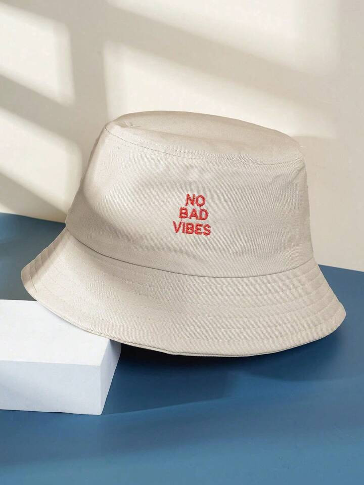 1pc Unisex Embroidered "No Bad Vibes" Breathable Sun Protection Bucket Hat, Versatile For Outdoor... | SHEIN