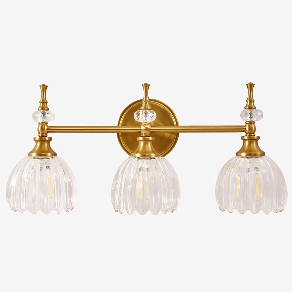 ANDY STAR 3-Lights Gold Bathroom Vanity Light, Vintage Bathroom Light Fixtures with Clear Tulip G... | Amazon (US)