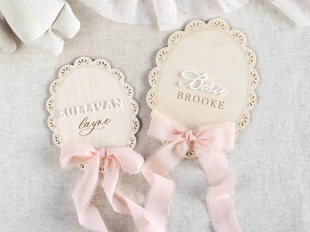 Wooden Baby Name Sign: Hospital Birth Announcement Plaque for Girl With Bow, Nursery Decor - Etsy | Etsy (US)