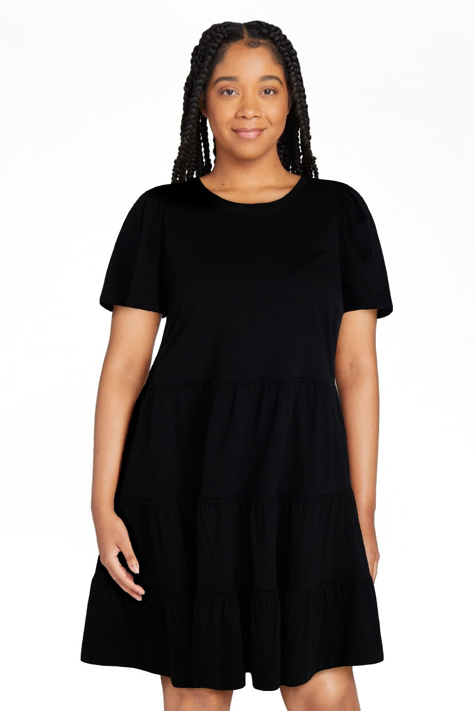 Time and Tru Women's and Women’s Plus Cotton Swing Dress with Short Sleeves, Sizes XS-4X | Walmart (US)