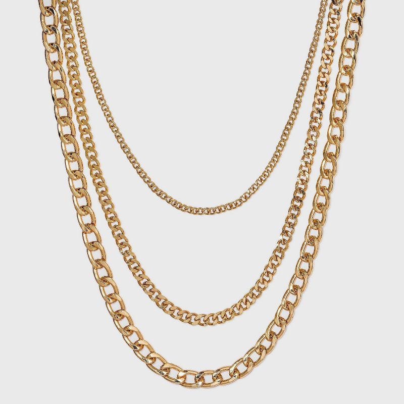 16&#34; Layered Curb Chain Necklace - A New Day&#8482; Gold | Target