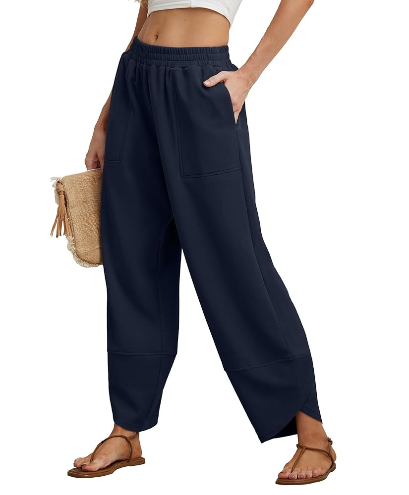 Womens Wide Leg Harem Pants Casual Loose Elastic Waist Solid Color Comfy Palazzo Lounge Baggy Swe... | Amazon (US)
