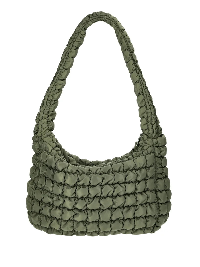 No Boundaries Women's Quilted Puffer Oversized Shoulder Hobo Bag, Olive - Walmart.com | Walmart (US)