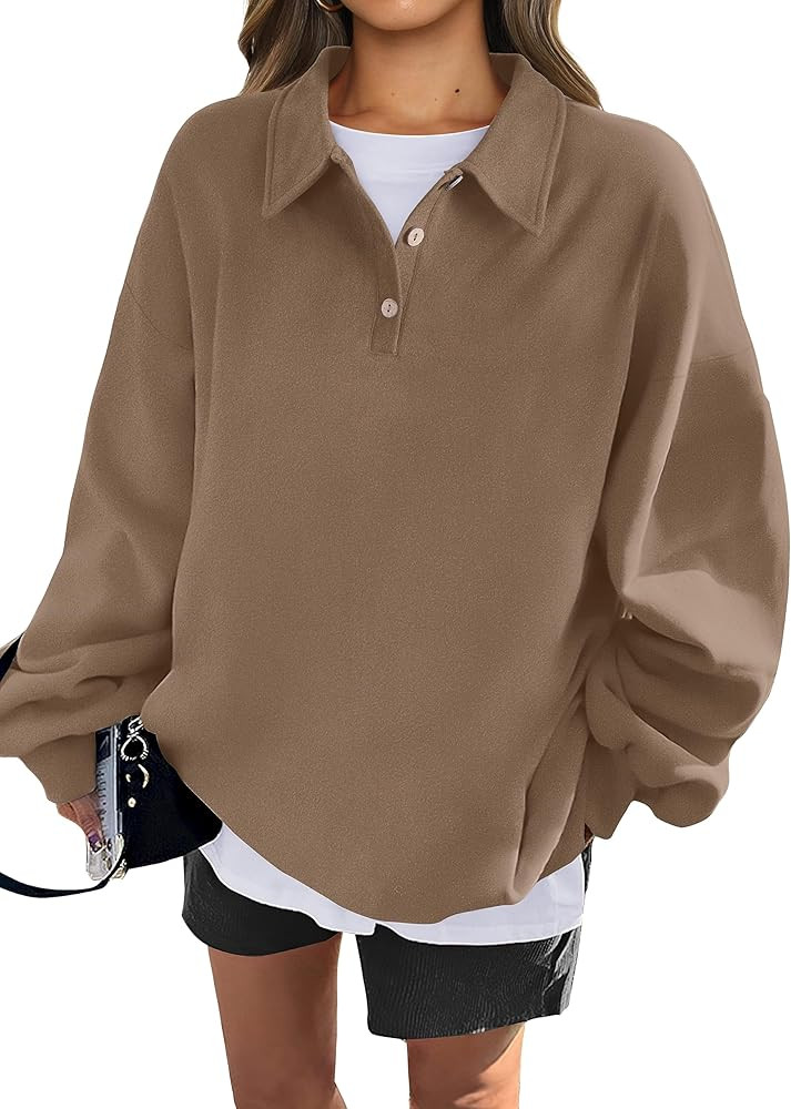WIHOLL Womens Oversized Sweatshirts Long Sleeve Tops Button Down Pullover Collared Fall Clothes | Amazon (US)