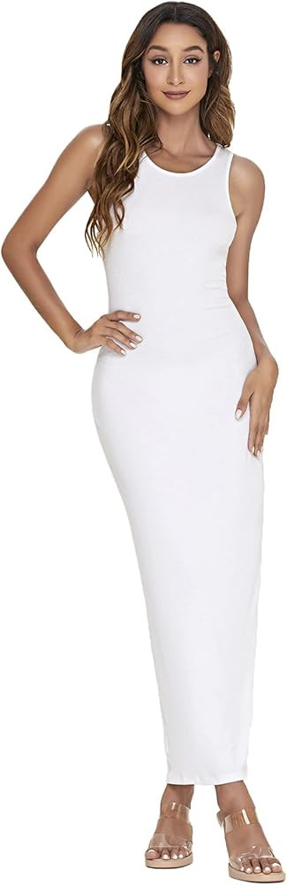 Verdusa Women's Basic Round Neck Sleeveless Solid Bodycon Maxi Long Dress | Amazon (US)
