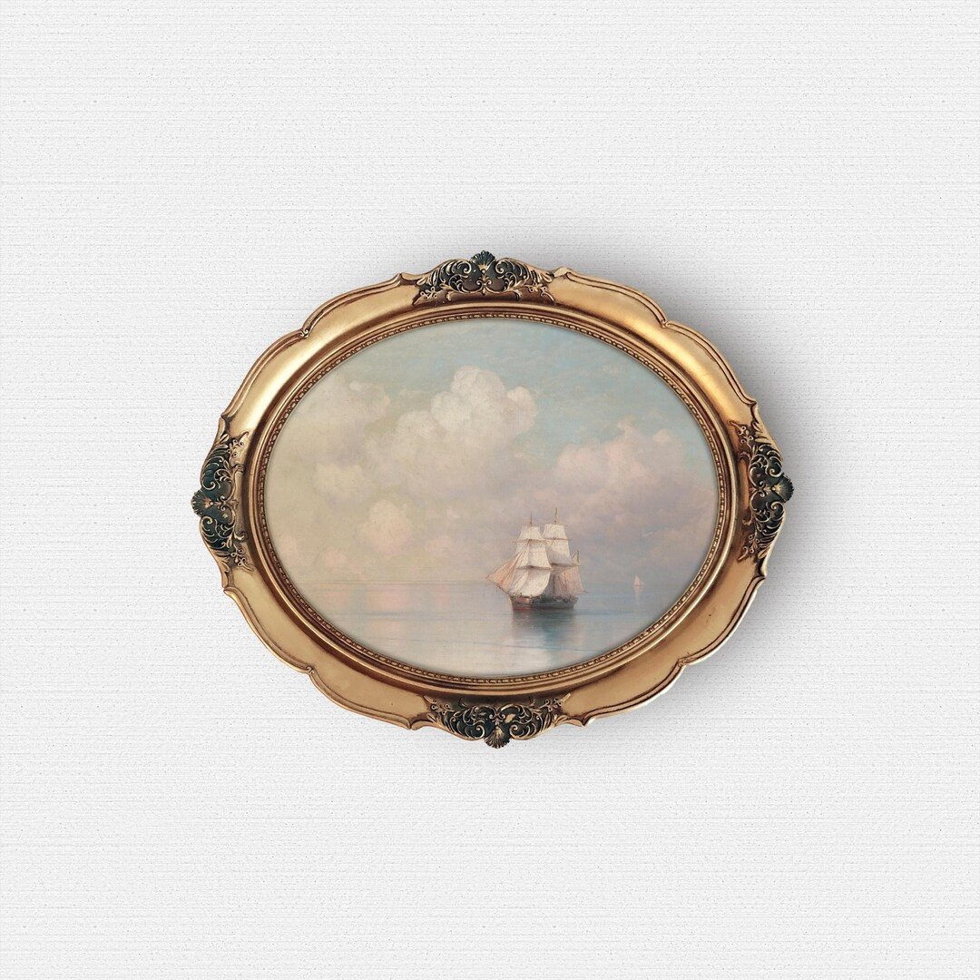 Unframed Oval Art Print, Vintage Sailing Ship Painting, Round Serene Ocean Art Print, Unframed Pr... | Etsy (US)