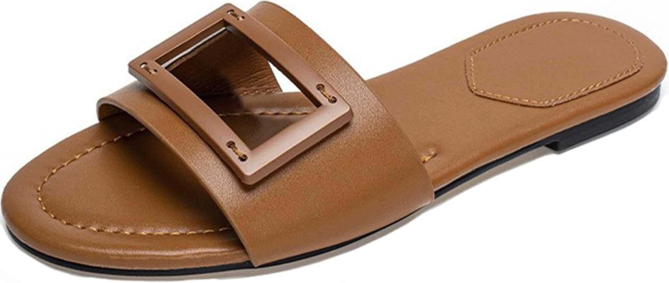 Women's Comfortable Dressy Leather Sandals Summer Open Toe Slide Sandals | Amazon (US)