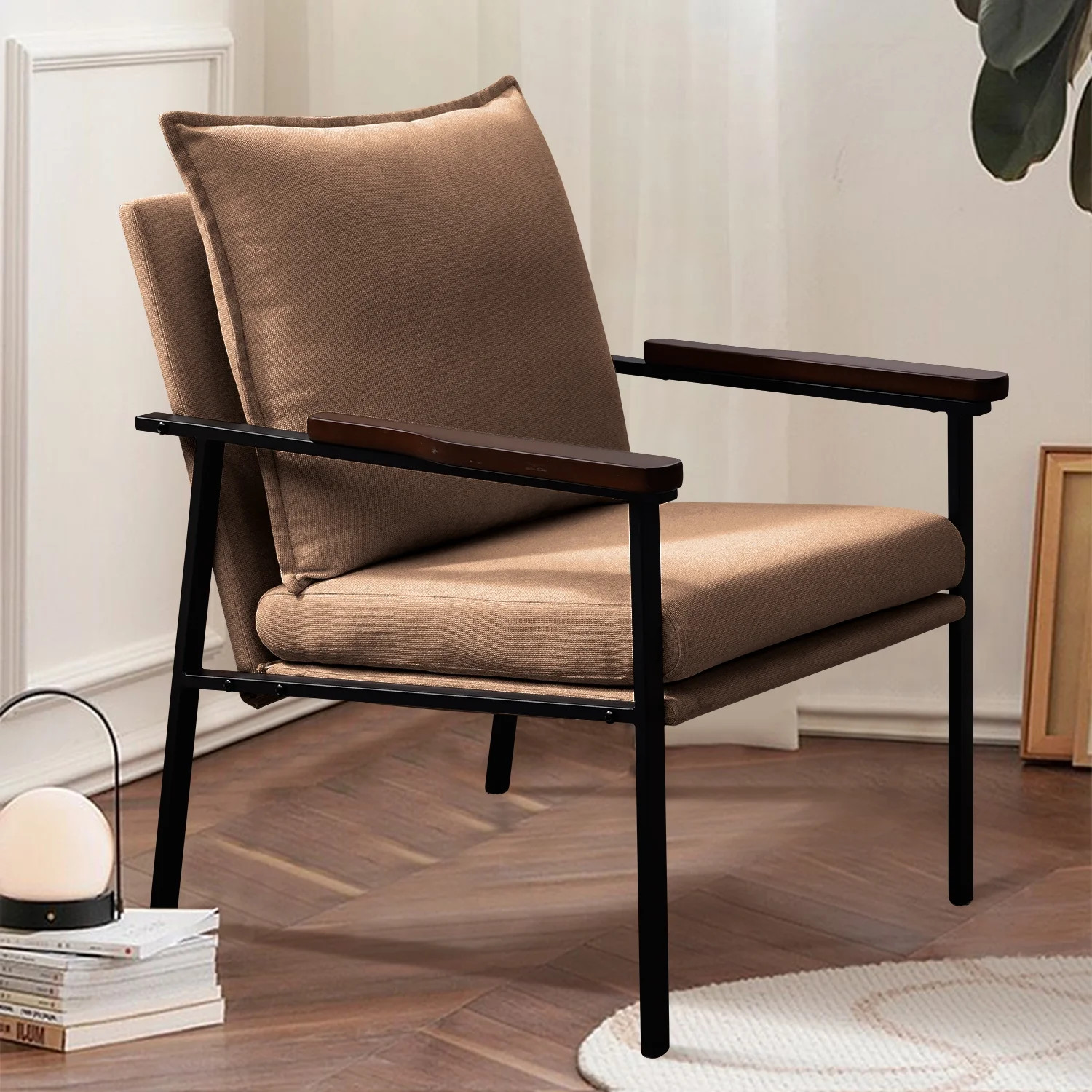 Fairyland Linen Fabric Modern Accent Chair with Metal Frame, Upholstered Club Chair, Clearance Ar... | Walmart (US)