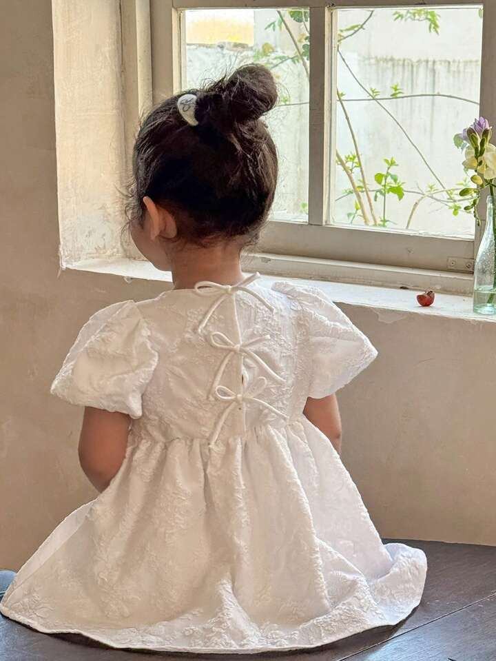 LMoss Kids Vestido Casual Ajustado Para Bebé Niña De Cuello Redondo Y Mangas Abullonadas De Unicolor | SHEIN