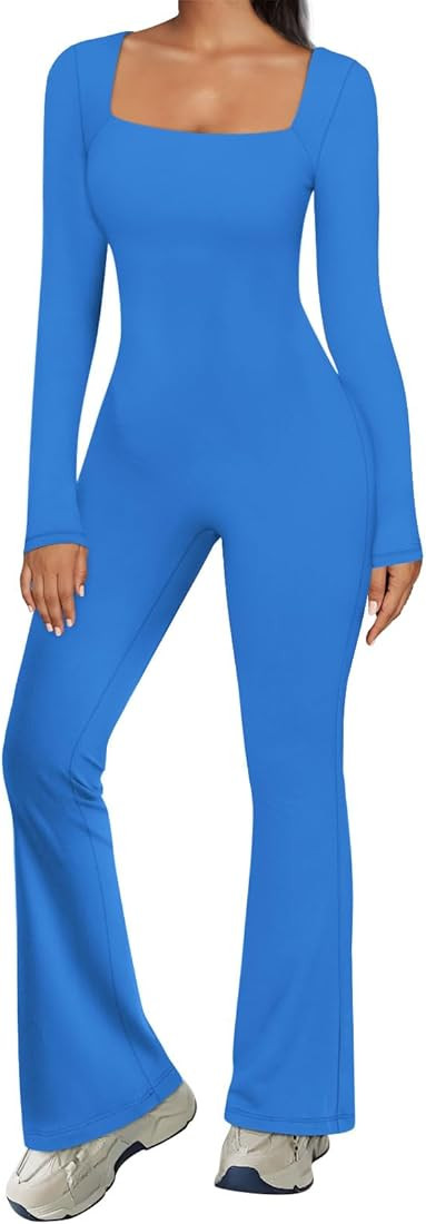 AUTOMET One Piece Wide Leg Jumpsuits for Women Long Sleeve Sexy Bodycon Casual Unitard Workout Ou... | Amazon (US)