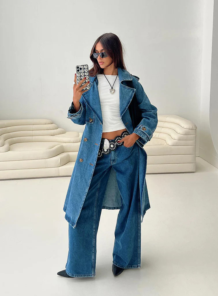 Honeyed Denim Trench Coat Mid Wash | Princess Polly US