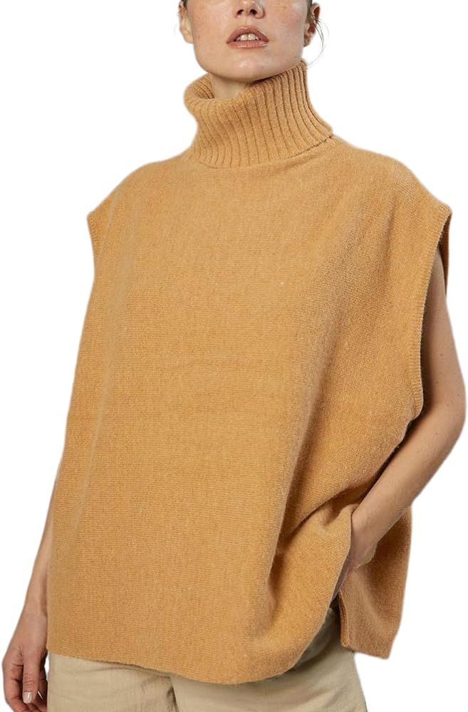 Women Turtleneck Pullover Sweaters Vest Oversized Rib Knit Sleeveless Top | Amazon (US)