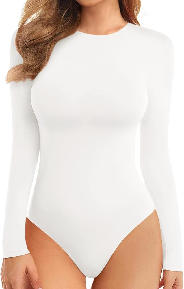 MANGOPOP Women's Halter Neck Sleeveless Sexy Tank Tops/Crew Neck Long Sleeve Bodysuit | Amazon (US)