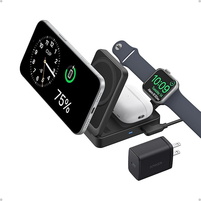 Anker MagGo 3 in 1 iPhone 17 Charging Station, MagSafe-Compatible Wireless Charger Stand, Qi2 Cer... | Amazon (US)