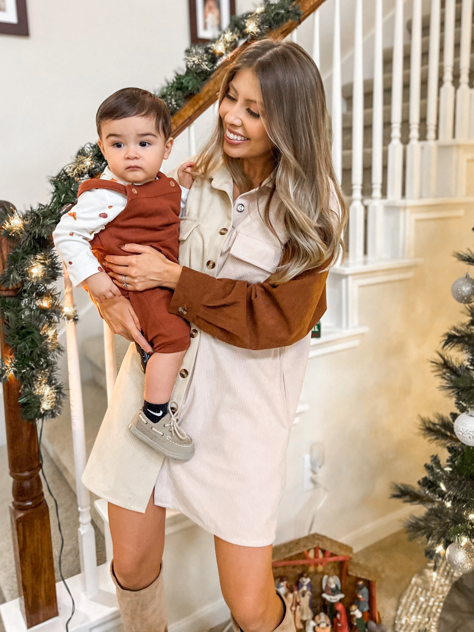 This Corduroy Shirt Dress comes in 9 different colors, including black! Loved the oversized feel and overall length, not too short. 

Pairs great with some knee high boots. The exact suede boots I’m wearing are an old pair, but I’ve linked similar ones from DSW. 

My baby nephew’s corduroy overalls are also linked. 

#LTKunder50 #LTKfamily #LTKSeasonal