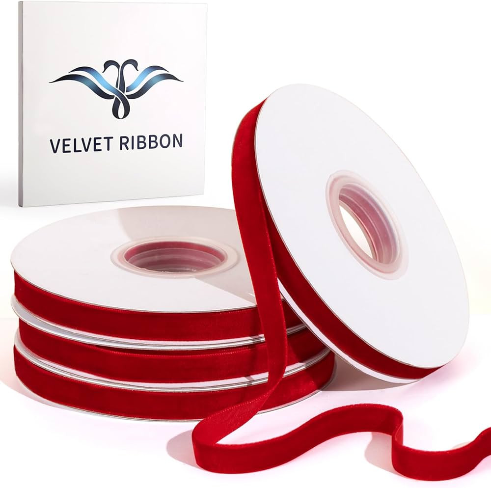 40 Yd Red Velvet Ribbon for Gift Wrapping 3/8" Velvet Ribbon for Christmas Tree and Wreath Decora... | Amazon (US)