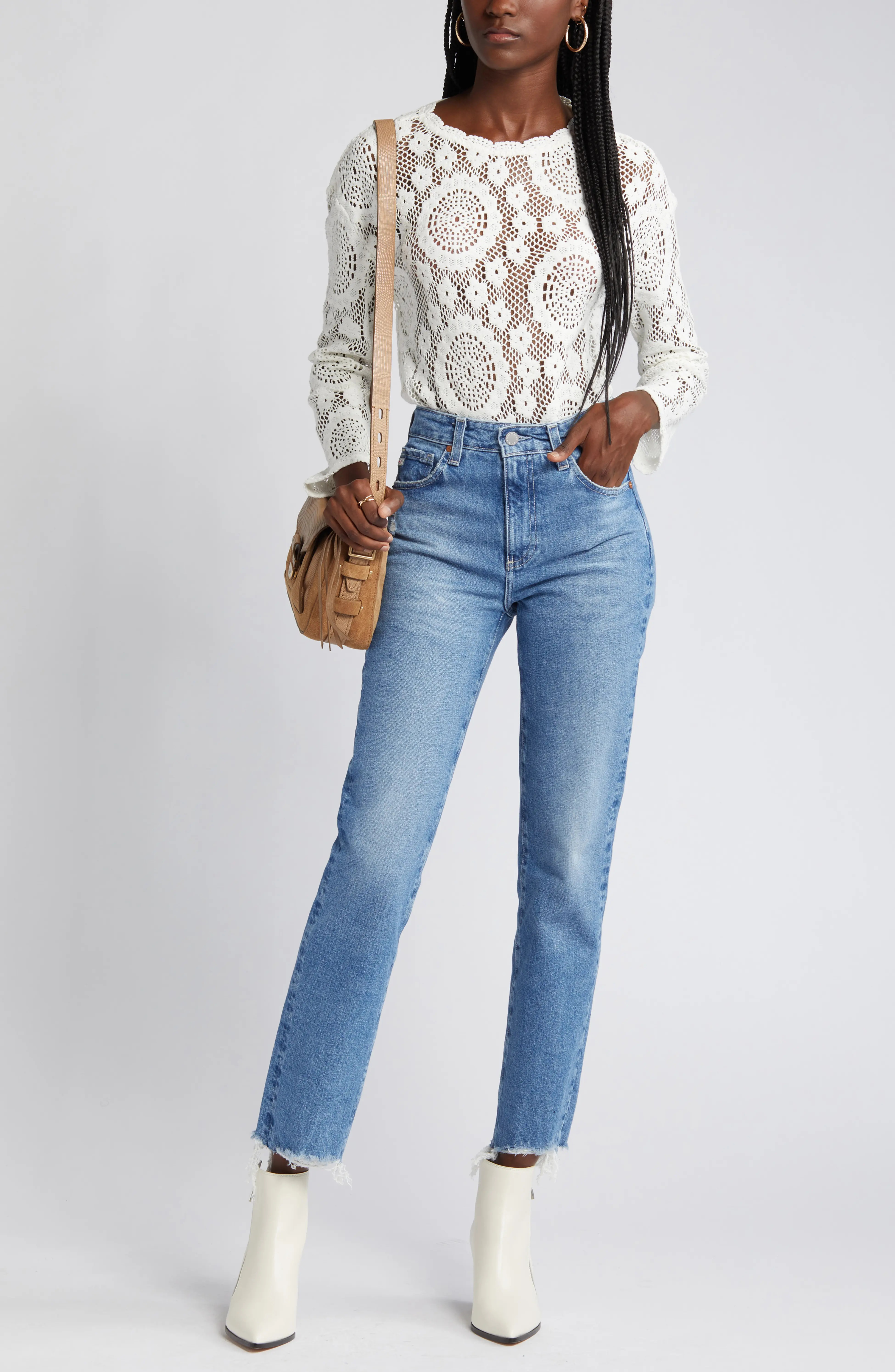 AG Saige High Waist Raw Hem Straight Leg Jeans | Nordstrom | Nordstrom