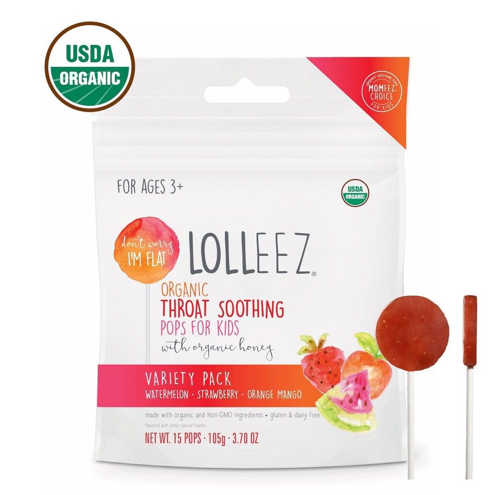 Lolleez Children's Organic Throat Soothing Pops - Watermelon, Strawberry, & Orange Mango - 15ct | Target