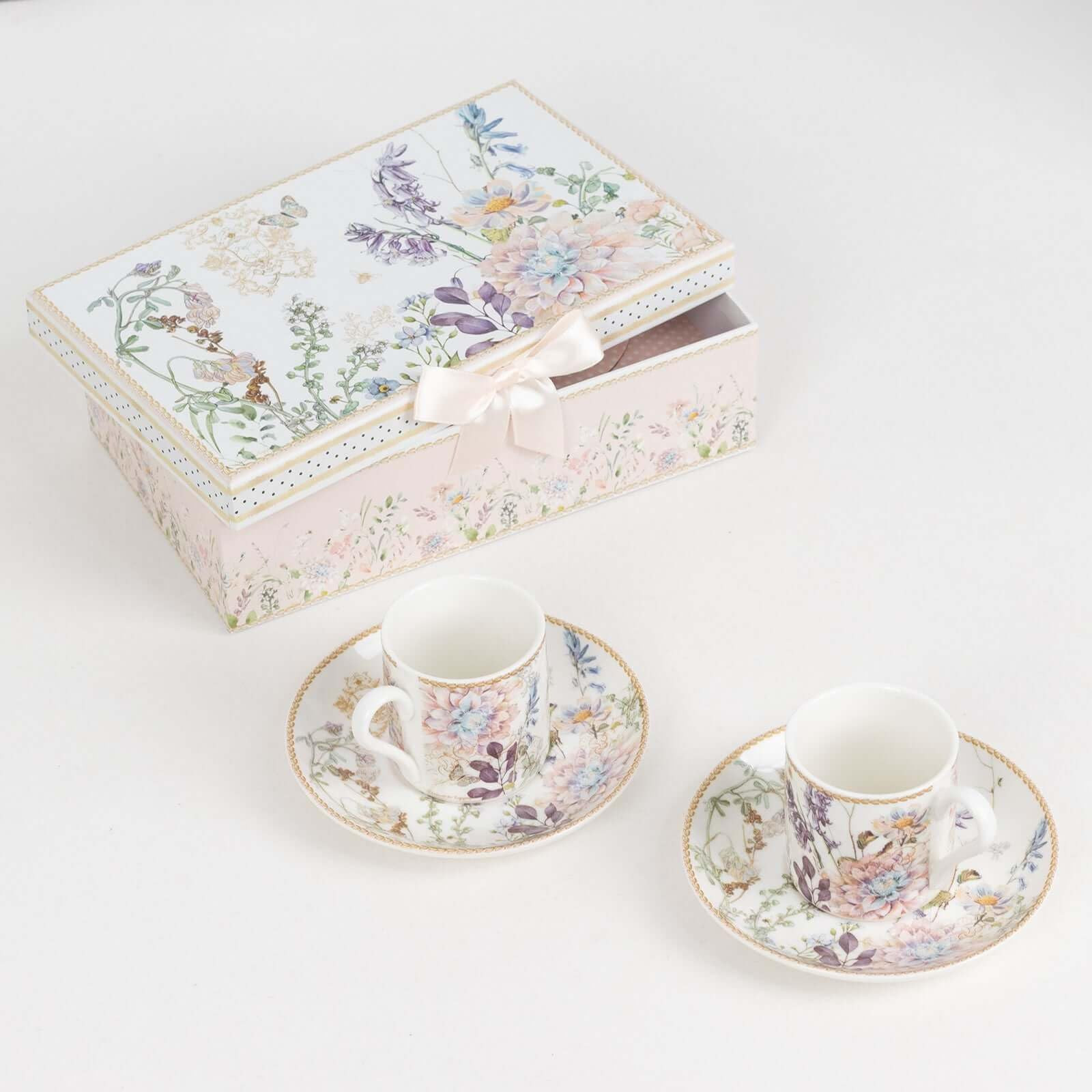 Efavormart Set of 2 Blush Floral Design Porcelain Espresso Cups and Saucers with Matching Keepsak... | Amazon (US)