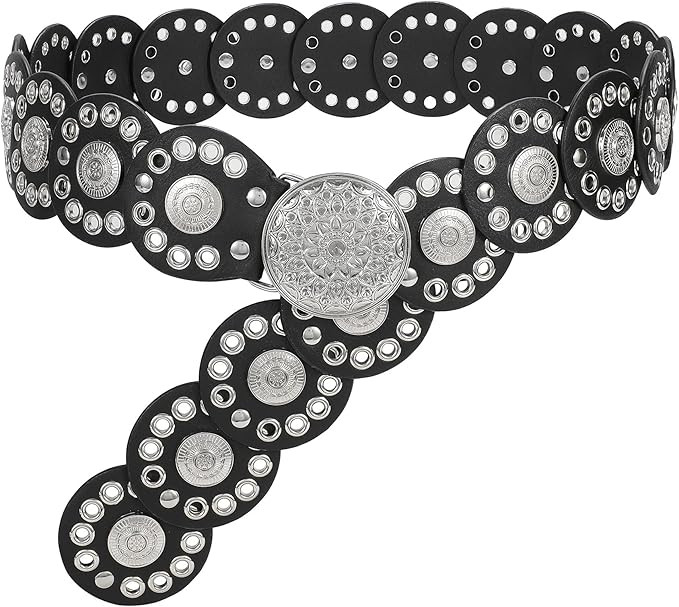 WHIPPY Western Belts for Women Vintage Disc Waist Belts Concho Leather Belts Boho Waist Belt for ... | Amazon (US)