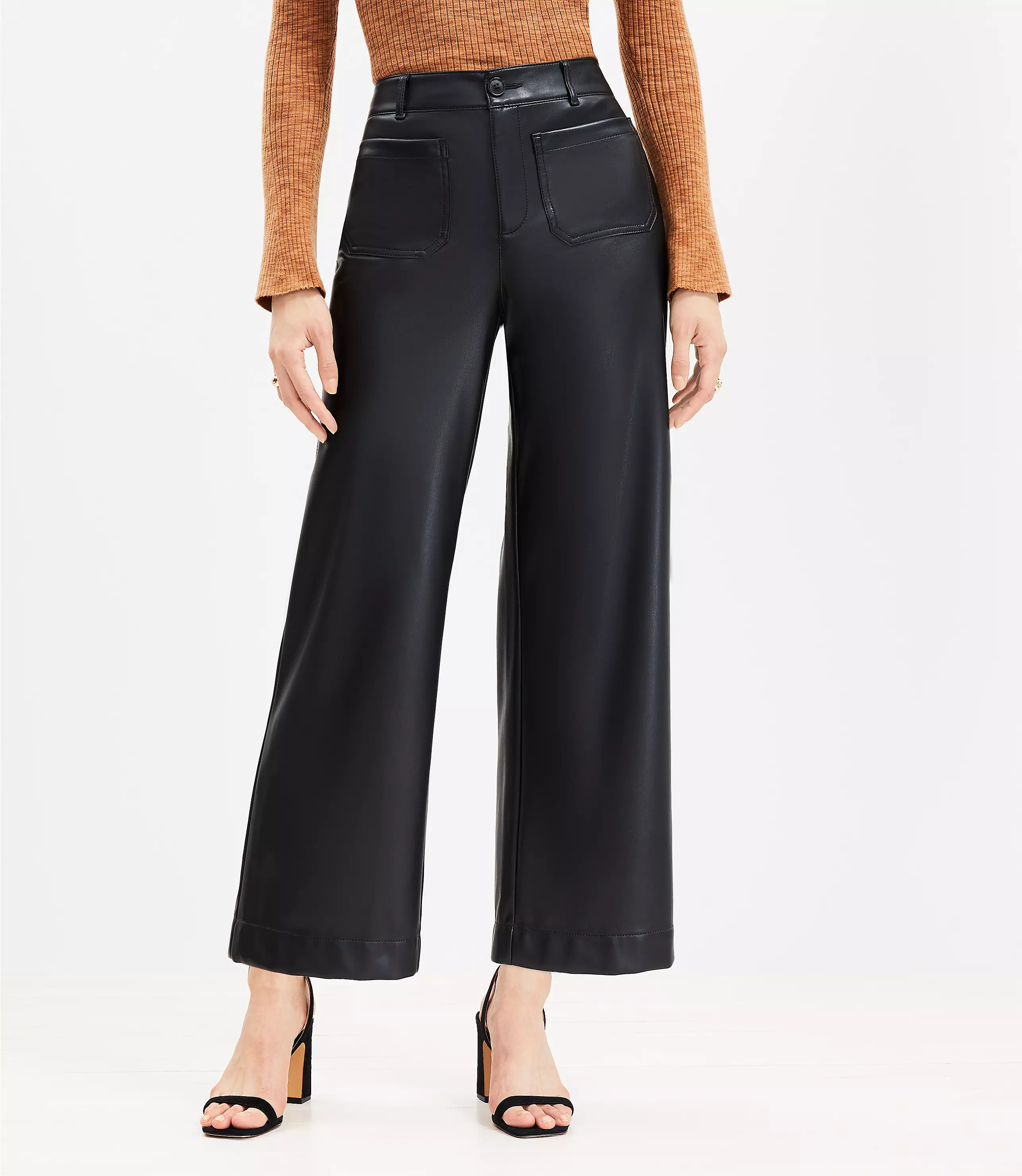 Curvy Palmer Wide Leg Crop Pants in Faux Leather | LOFT