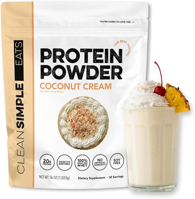 Clean Simple Eats Whey Protein Powder, Coconut Cream Flavor Naturally Sweetened, 100% Grass Fed P... | Amazon (US)
