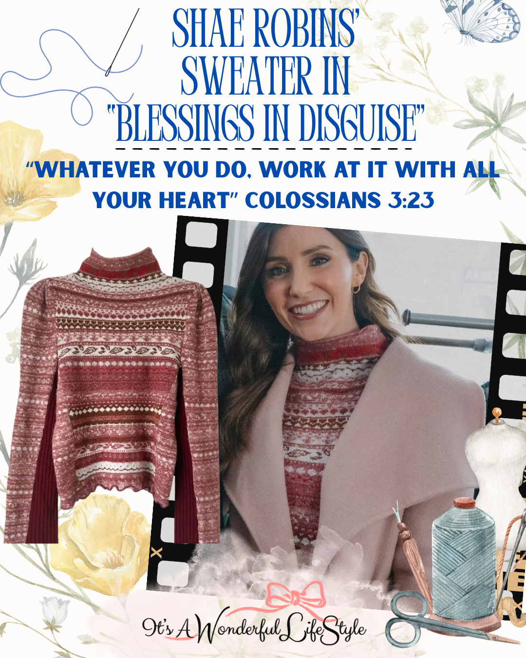 There’s something so striking about this Turtleneck Sweater from "Blessings in Disguise"... warm, detailed, and full of character. The rich, red-patterned sweater worn by Shae Robins instantly draws you in with its intricate design and cozy elegance, layered beautifully under a soft blush coat that adds just the right touch of sophistication. It’s a perfect blend of bold and feminine... timeless yet current. This sweater, with its detailed pattern and warm tones, every thread, every layer, every choice intentional. Just like our lives are meant to be. 

 #LTKSaleAlert