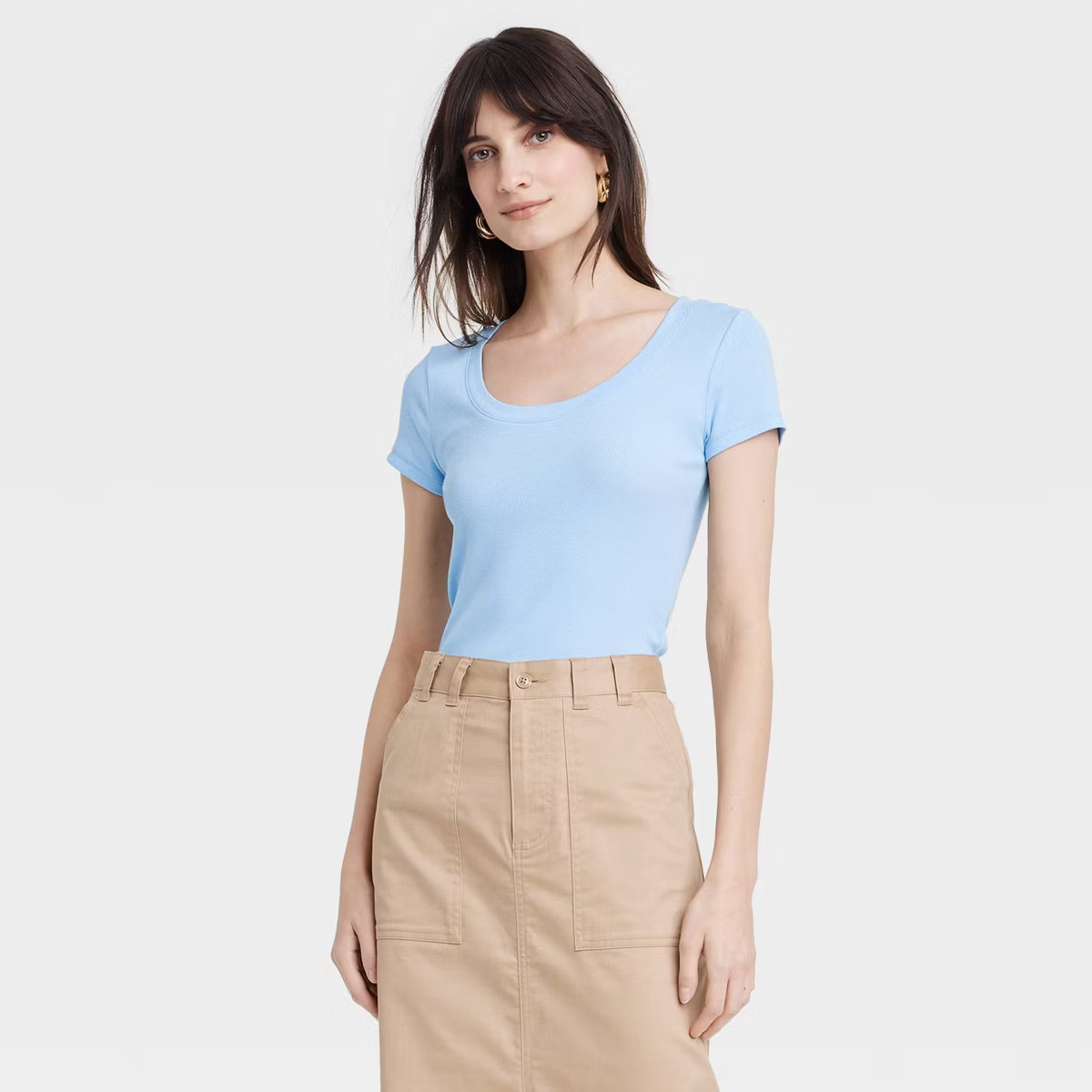 Women's Slim Fit Short Sleeve Ribbed Scoop Neck T-Shirt - A New Day™ | Target