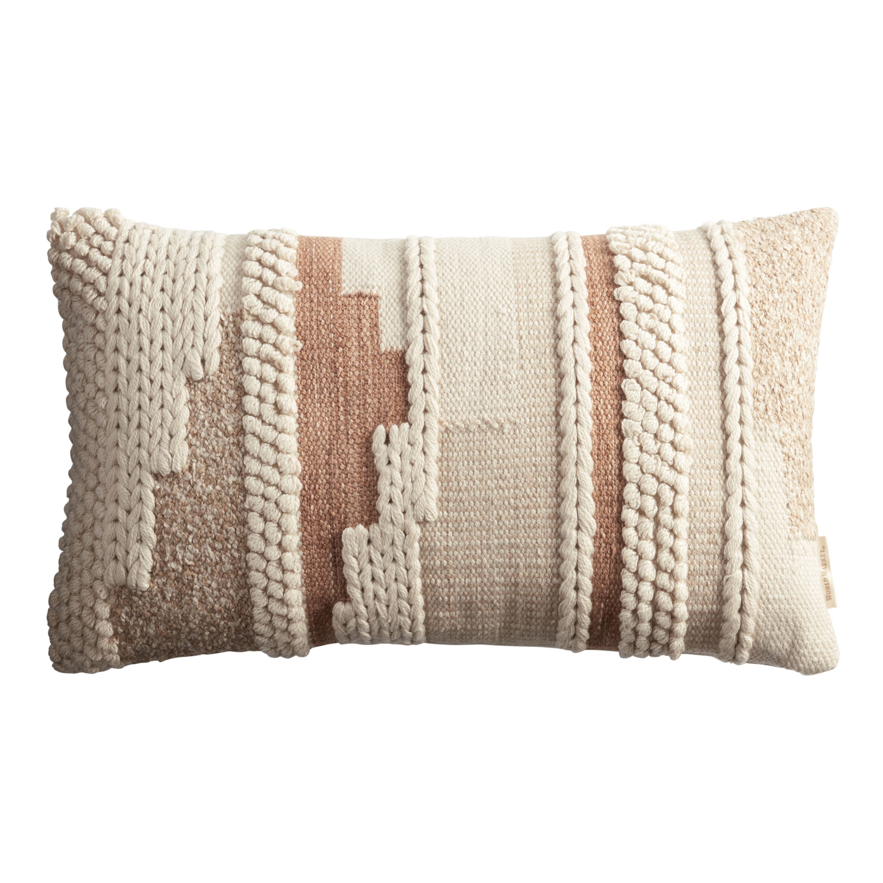 Rust and Ivory Braided Indoor Outdoor Lumbar Pillow - World Market | World Market