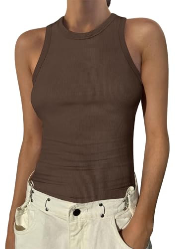 ANRABESS Womens Sleeveless High Neck Tank Tops Fashion Summer Casual Basic Slim Fit Ribbed Racerb... | Amazon (US)