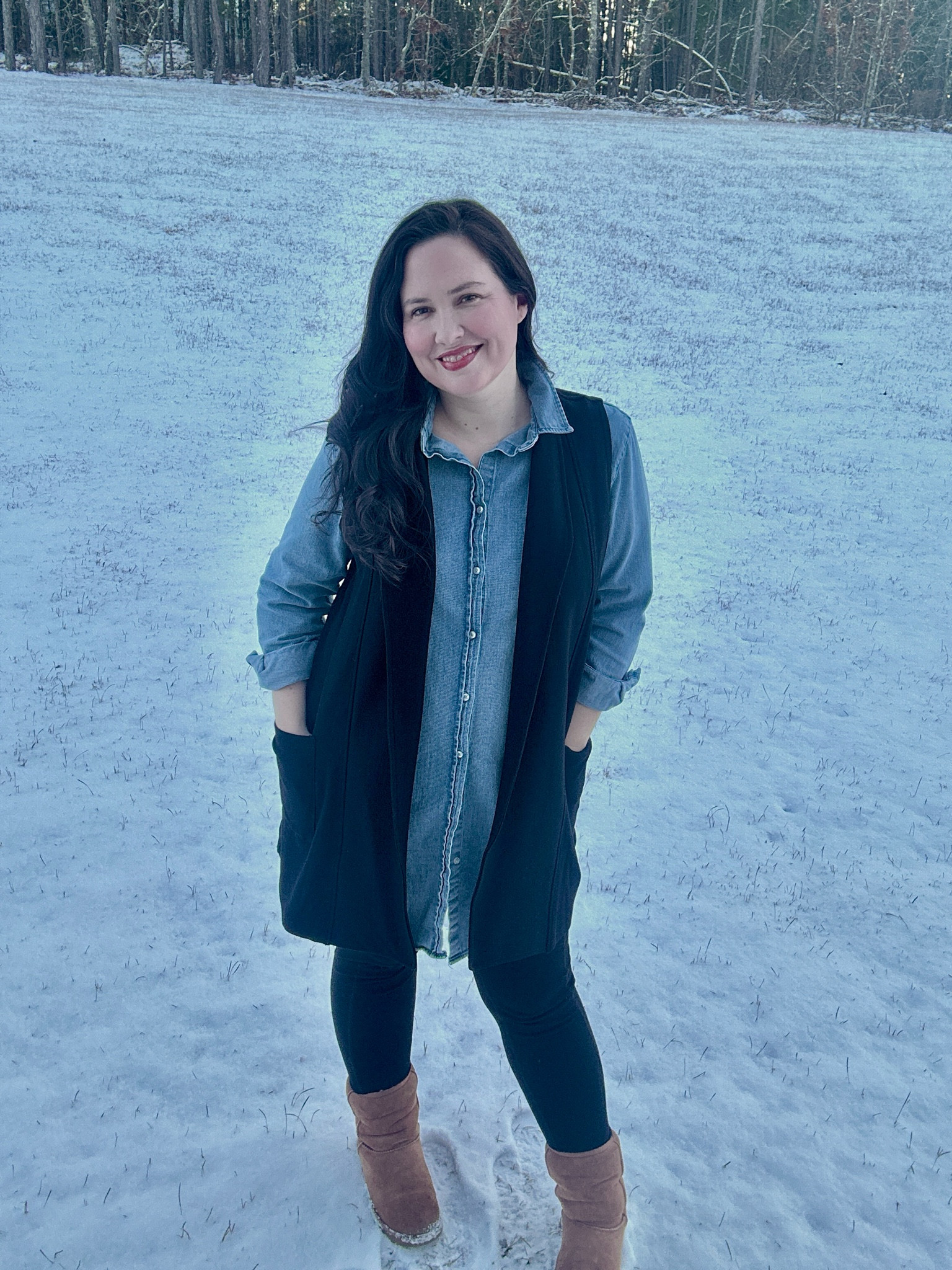 Probably my last snow pic! But I love that this denim dress can pretty much hit all my requirements for year round wear! And it’s under $50! Yes I was a little chilly but honestly the UGGS and vest made it work! 


#LTKStyleTip #LTKFindsUnder50 #LTKMidsize