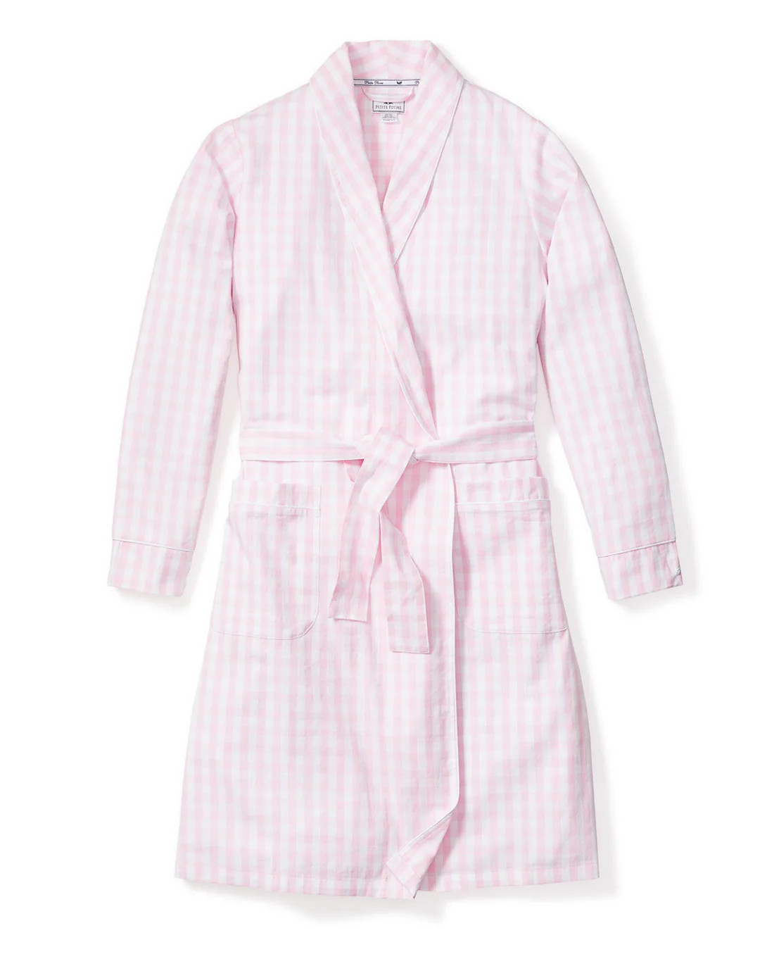 Women's Twill Robe in Pink Gingham | Petite Plume