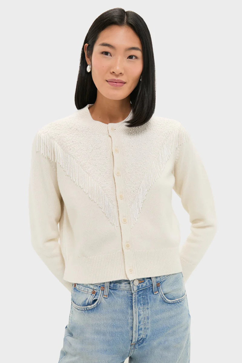 Cream Beaded Fringe Cardigan | Tuckernuck (US)