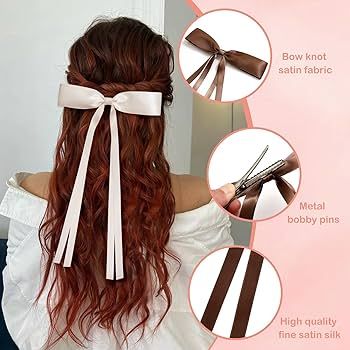 6PCS Bow Hair Clips, Ribbon Hair Clips for Women & Girls, Cute Hair Clips Bows, Solid Hair Bow Cl... | Amazon (US)