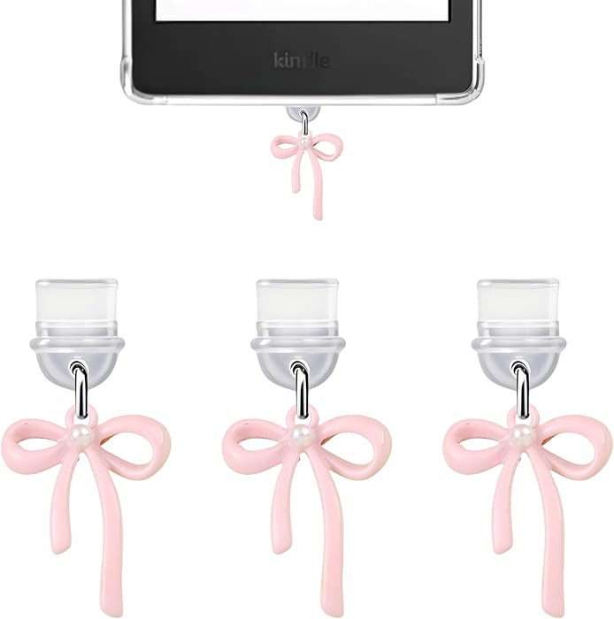 3Pcs Charms for Kindle, Pink Bow Dust Plug Charm Compatible with Kindle with Type C Charging Port... | Amazon (US)