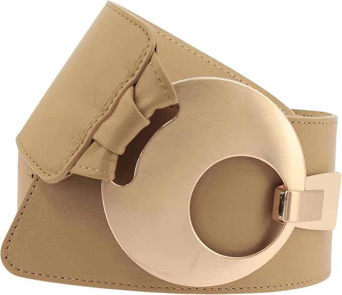 FASHIONGEN Women's wide genuine leather belt with a round cross buckle SOLAINE | Amazon (US)