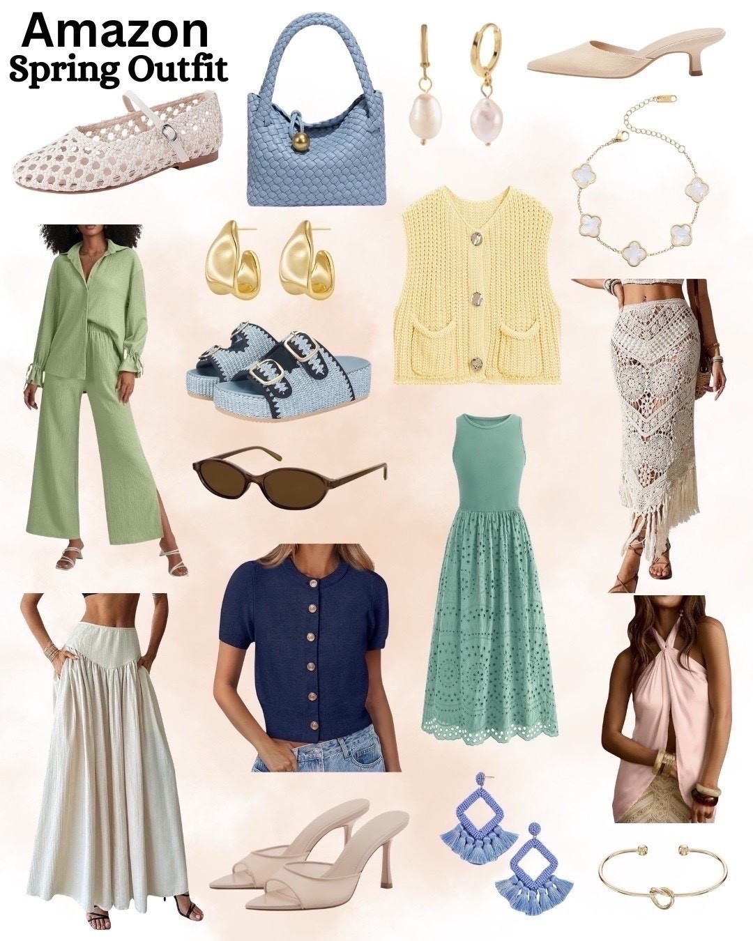 Spring outfit. Spring style. Spring jewelry. Pastel outfit. Spring sandals. Spring shoes. Amazon spring. Spring dress.

#LTKSeasonal #LTKootd