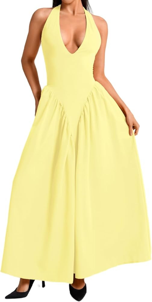 Deep V Neck Dress, Halter Maxi Dresses | Amazon (US)