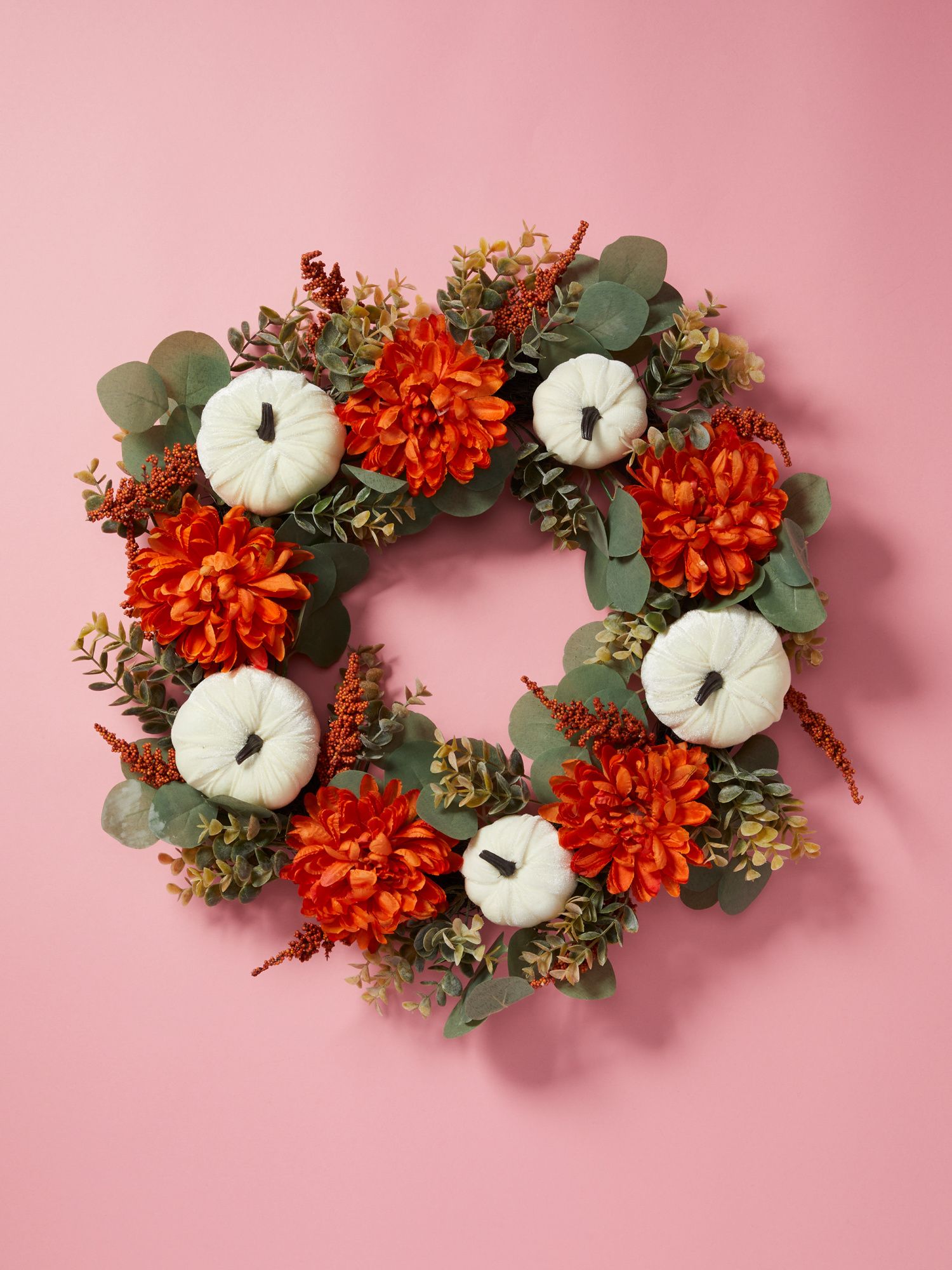 24in Velvet Mums And Pumpkins Wreath | Fall Decor | HomeGoods | HomeGoods