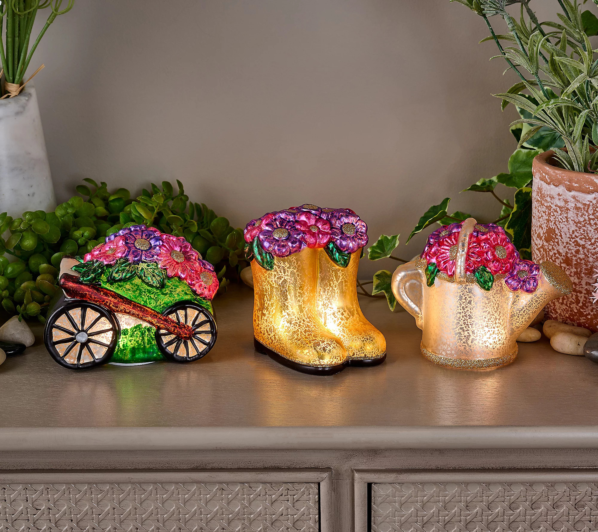 As Is S/3 Illuminated Mercury Glass Garden IconsByValerie | QVC