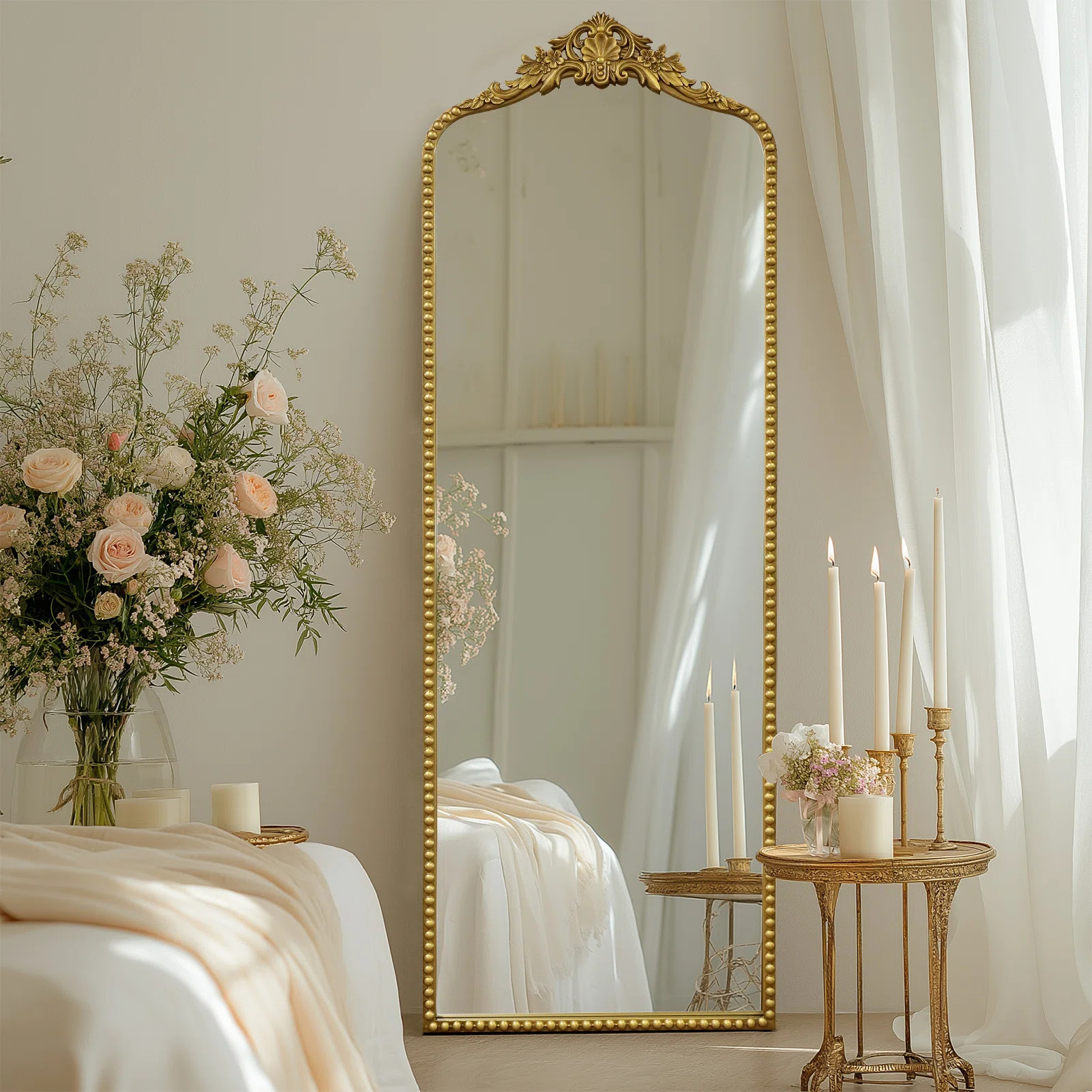 Arched Antique Ornate Full Length Floor Mirror /Free Standing,22x65 inch,Vintage Gold | Wayfair North America